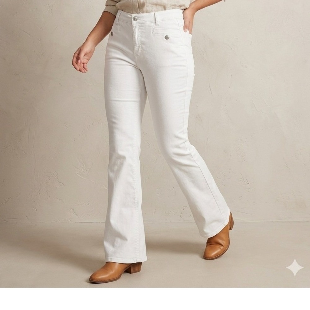 Curve‎ Appeal Flare Jeans Womens 8/29 White Cotton Blend Button Detail Excellent